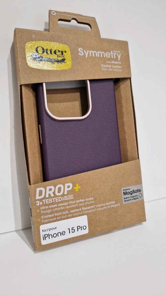 OtterBox iPhone 15 Pro Case Symmetry Cactus Leather MagSafe Plum Luxe RRP £40.99