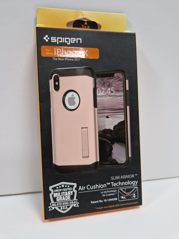 Spigen iPhone X / XS Case Slim Armor Protective Kickstand Back Cover Rose Gold