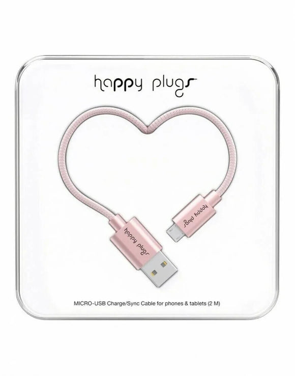 HAPPY PLUGS Micro-USB to USB-A Braided Charge / Sync Cable Deluxe 2m - PINK GOLD