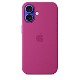 Official Apple iPhone 16 Silicone Case in Fuchsia On Ultramarine Handset