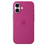 Official Apple iPhone 16 Silicone Case in Fuchsia On White Handset