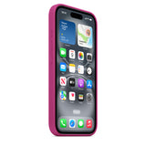 Official Apple iPhone 16 Silicone Case in Fuchsia ON Phone (Screen VIew)