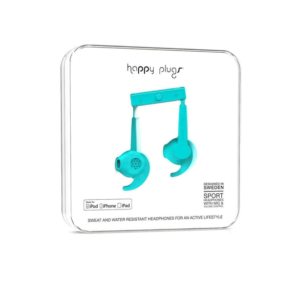 Happy Plugs Earbuds Sport Wired In-ear Silicone with Remote & Mic Turquoise 7944
